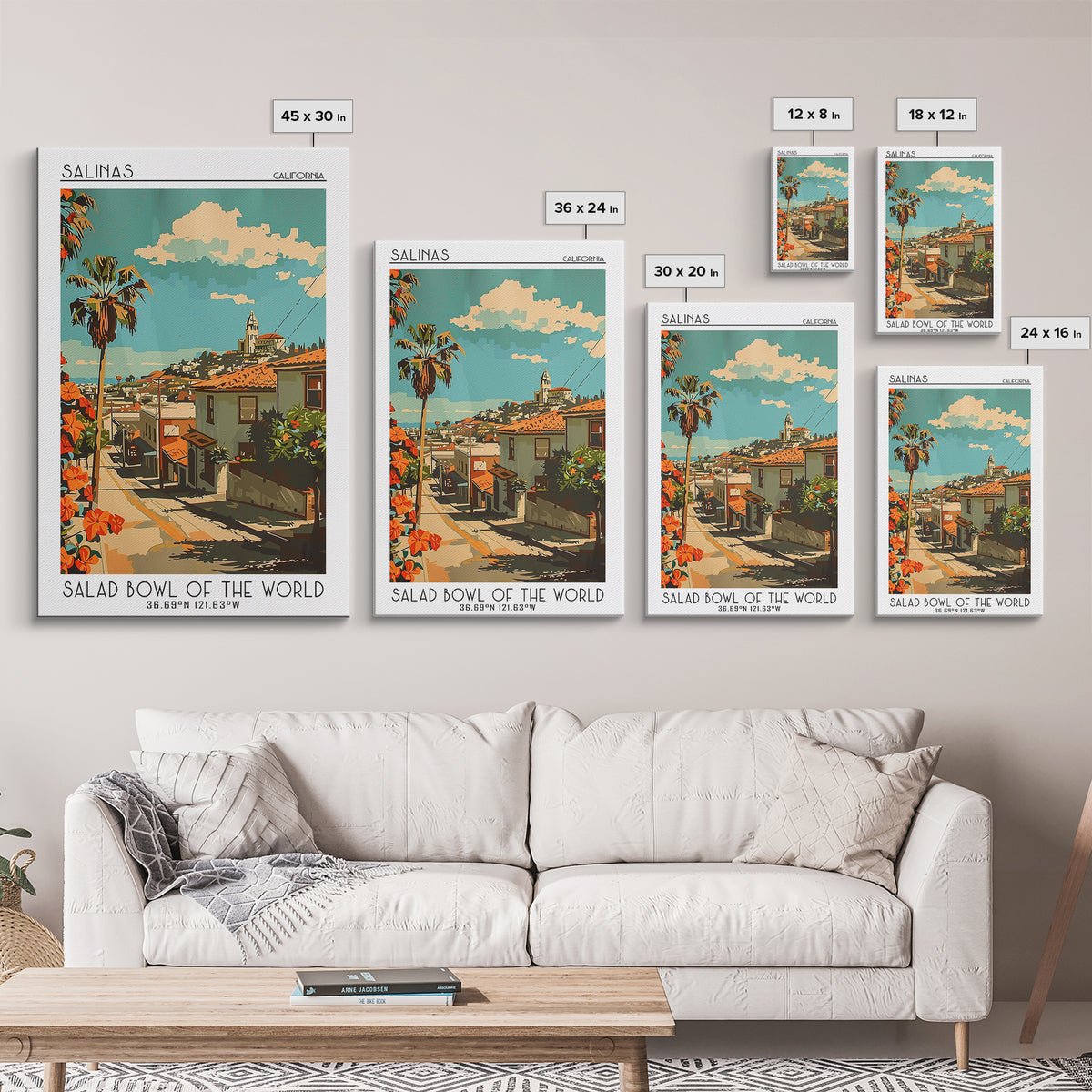 Salinas Travel Poster, Framed Canvas Print, Travel Wall Art, City Wall Art, Wanderlust Gift, Vintage City Poster, Vintage Travel Art