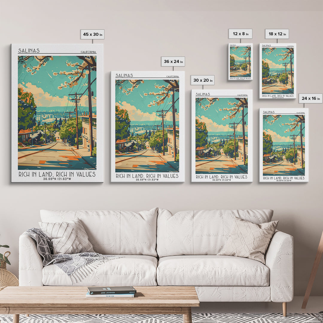 Salinas California Travel Poster, Canvas Print, Travel Prints, Landscape Art, Retro Travel Poster, Wanderlust Gift, Gallery Wall Set