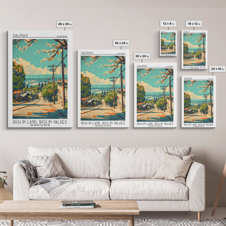 Salinas California Travel Poster, Canvas Print, Travel Prints, Landscape Art, Retro Travel Poster, Wanderlust Gift, Gallery Wall Set