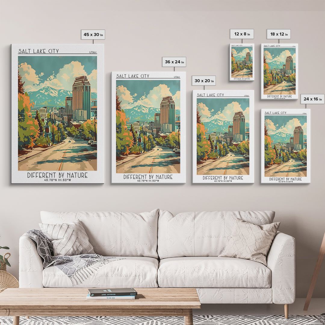 Salt Lake City Utah Travel Poster, Framed Canvas Print, City Travel Poster, Travel Wall Decor, Living Room Wall Art, Travel Wall Art
