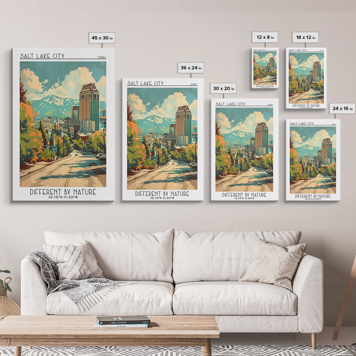 Salt Lake City Utah Travel Poster, Framed Canvas Print, City Travel Poster, Travel Wall Decor, Living Room Wall Art, Travel Wall Art