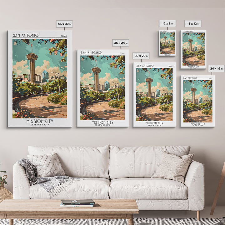 San Antonio Texas Travel Poster, Canvas Print, Retro Wall Art, Travel Print, Retro Travel Poster, Vintage Travel, City Travel Poster