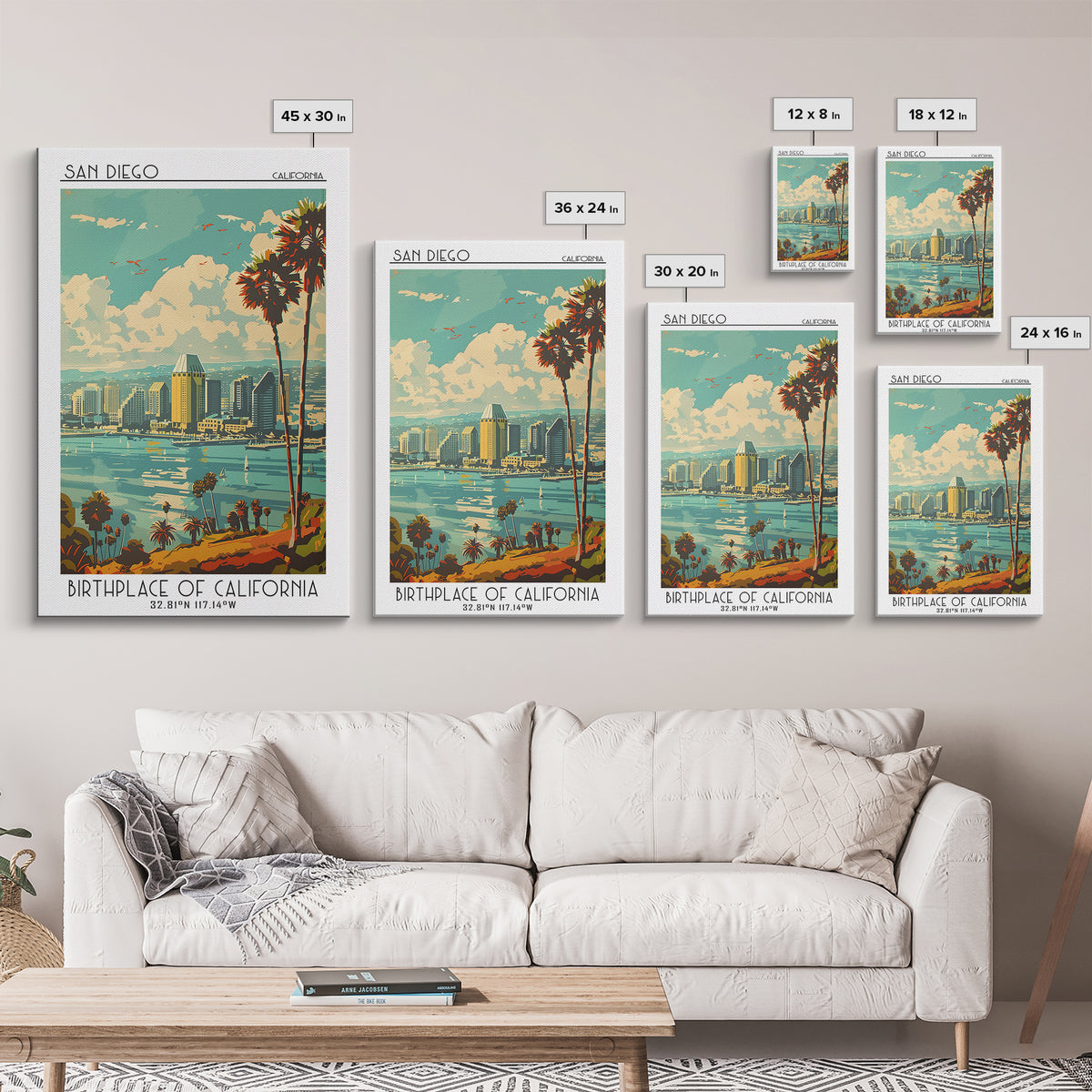San Diego Travel Poster, Framed Canvas Print, City Travel Poster, Travel Wall Art, Wanderlust Gift, Gallery Wall Set, Vintage Poster