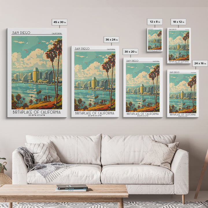 San Diego Travel Poster, Framed Canvas Print, City Travel Poster, Travel Wall Art, Wanderlust Gift, Gallery Wall Set, Vintage Poster