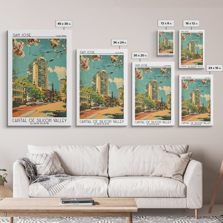 San Jose Travel Poster, Canvas Print, Travel Prints, Landscape Art, Travel Posters, Retro Wall Art, Retro Travel Print, Travel Decor