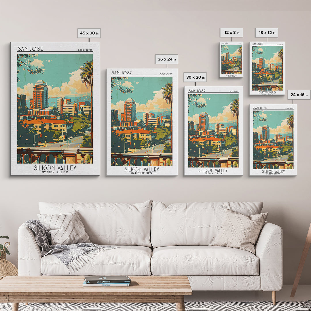 San Jose California Travel Poster, Framed Canvas Print, Travel Prints, Landscape Art, Vintage Travel Print, Wall Art, Retro Wall Art