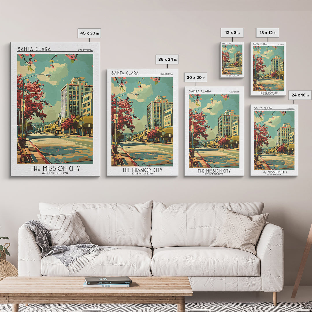 Santa Clara California Travel Poster, Framed Canvas Print, City Travel Poster, Travel Wall Art, Vintage Travel Print, Retro Wall Art