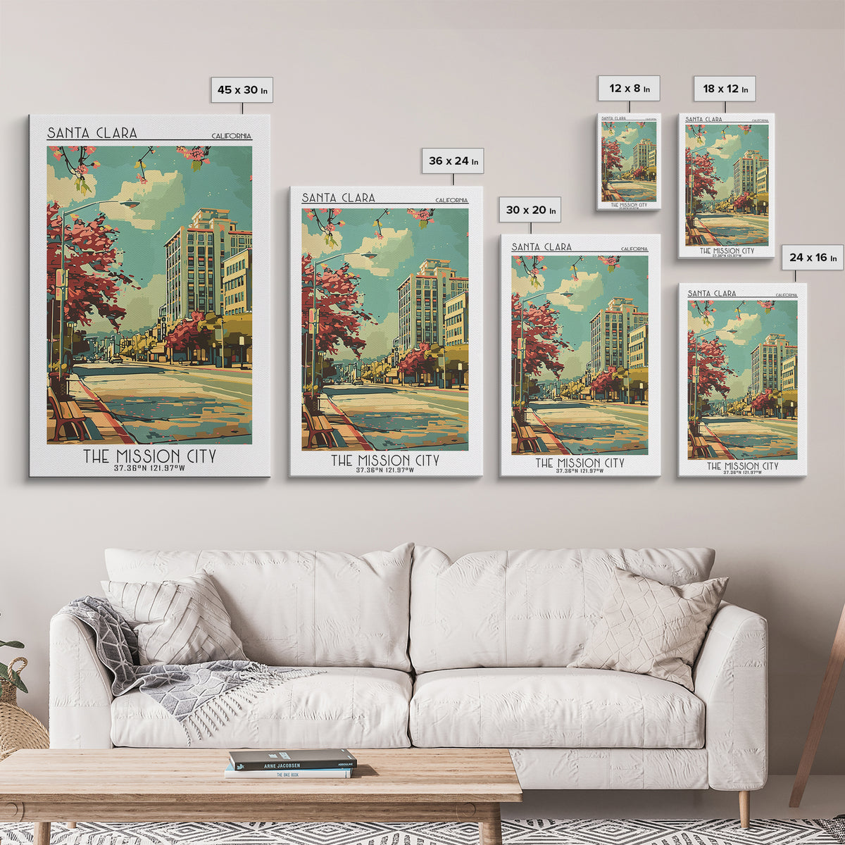 Santa Clara California Travel Poster, Framed Canvas Print, City Travel Poster, Travel Wall Art, Vintage Travel Print, Retro Wall Art