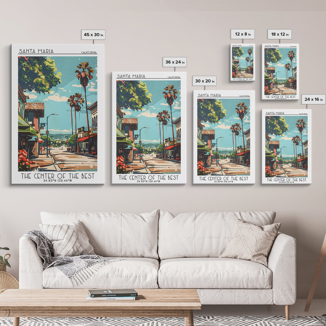 Santa Maria Travel Poster, Framed Canvas Print, Retro Wall Art, Travel Print, Vintage Travel Print, Mid Century Wall Art, Poster Art