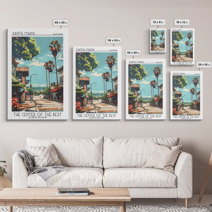 Santa Maria Travel Poster, Framed Canvas Print, Retro Wall Art, Travel Print, Vintage Travel Print, Mid Century Wall Art, Poster Art