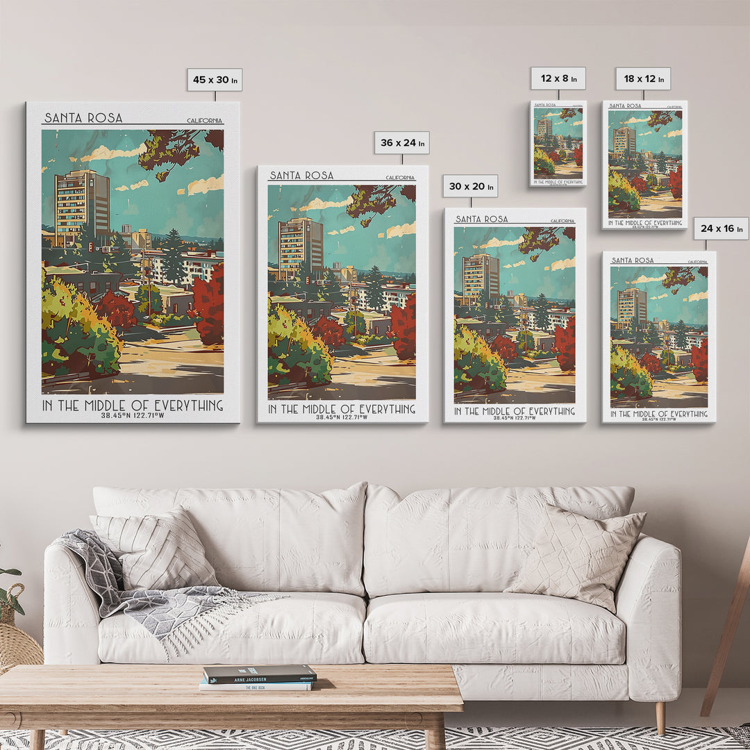 Santa Rosa Travel Poster, Canvas Print, Travel Wall Decor, Minimalist Poster, Poster Art, Travel Prints, Wall Art, City Illustration