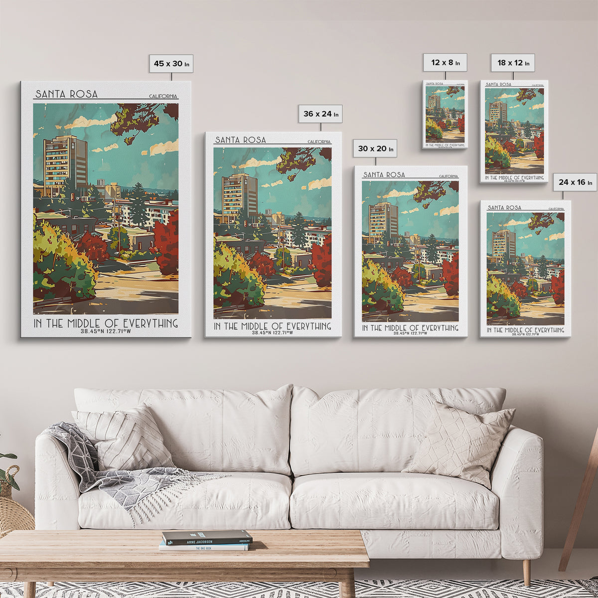 Santa Rosa Travel Poster, Canvas Print, Travel Wall Decor, Minimalist Poster, Poster Art, Travel Prints, Wall Art, City Illustration