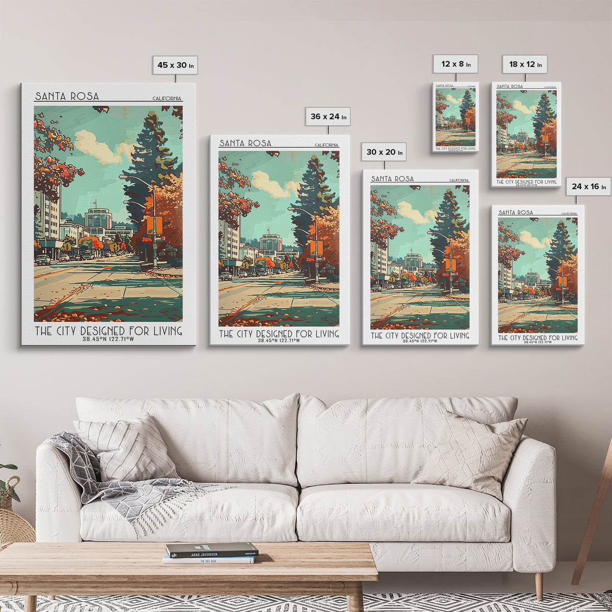 Santa Rosa California Travel Poster, Framed Canvas Print, Travel Prints, Landscape Art, Home Decor, Travel Wall Art, Wanderlust Gift