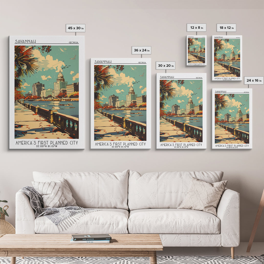 Savannah Travel Poster, Framed Canvas Print, City Travel Poster, Vintage City Poster, Vintage Poster, Travel Wall Art, City Wall Art