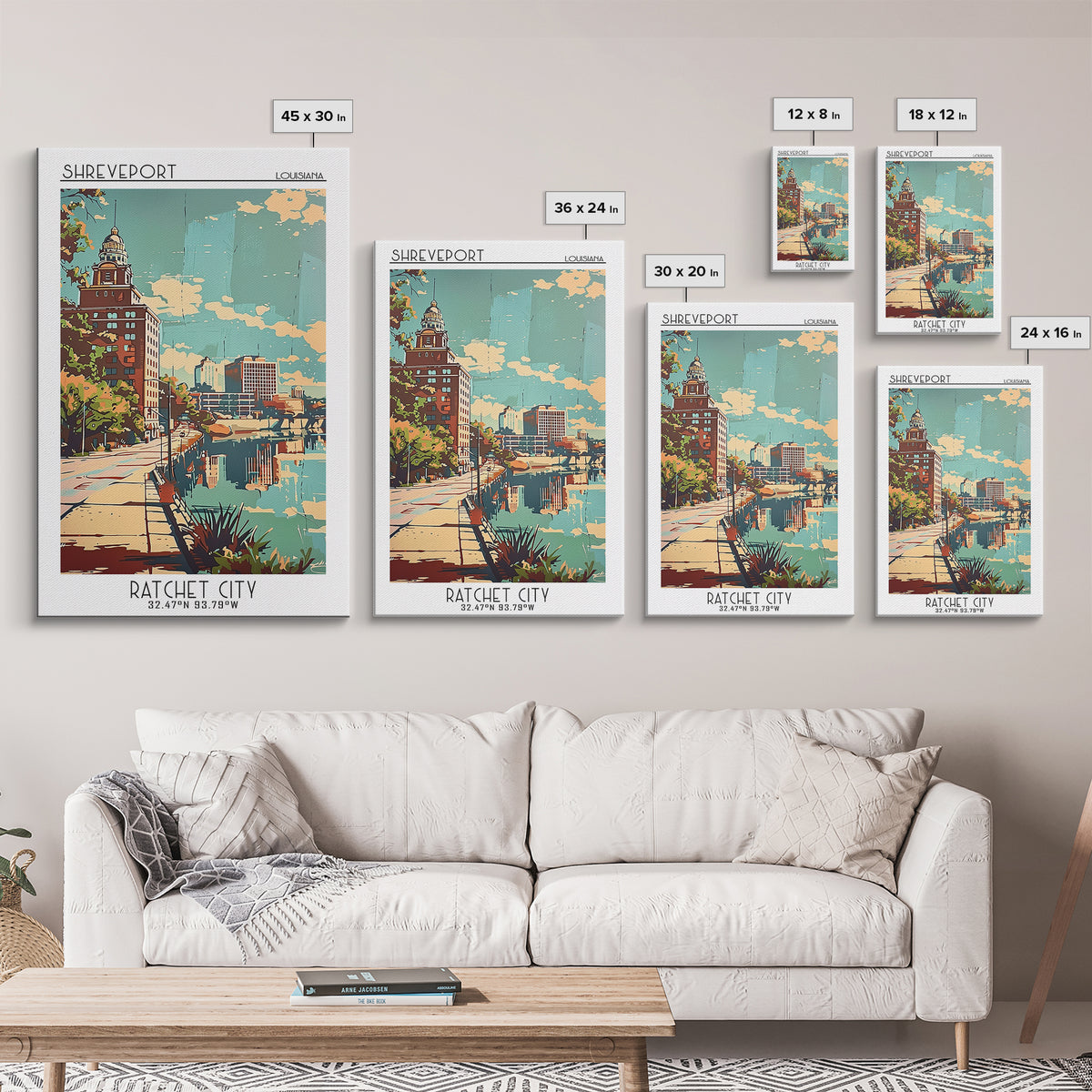 Shreveport Travel Poster, Framed Canvas Print, City Travel Poster, Vintage City Poster, Vintage Poster, Vintage Travel, Travel Print