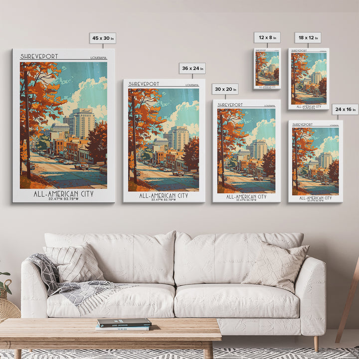 Shreveport Louisiana Travel Poster, Canvas Print, Travel Prints, Landscape Art, Travel Wall Art, Retro Travel Poster, City Art Print