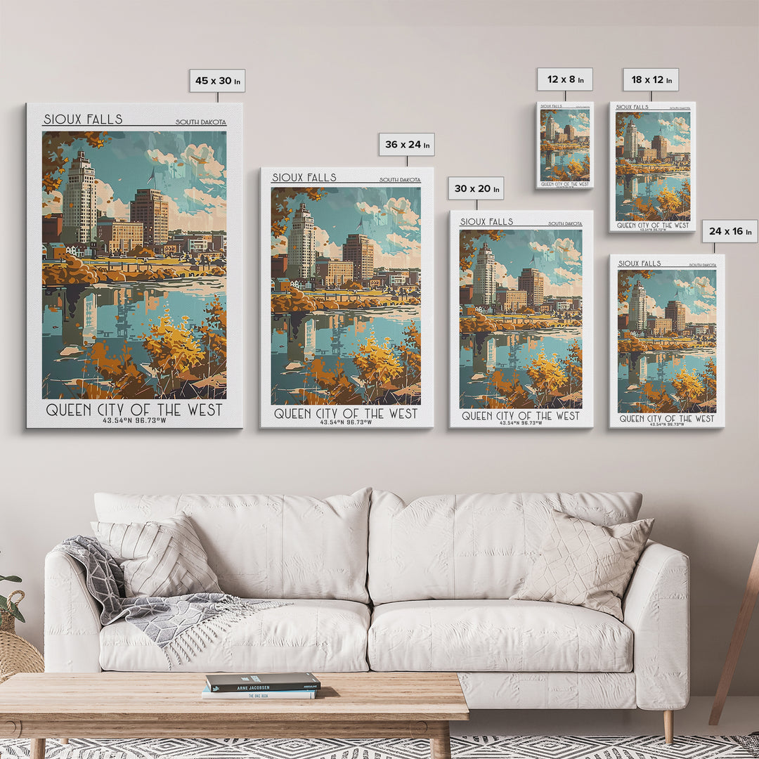 Sioux Falls Travel Poster, Framed Canvas Print, City Art Print, Travel Wall Art, Vintage City Poster, City Travel Poster, Poster Art