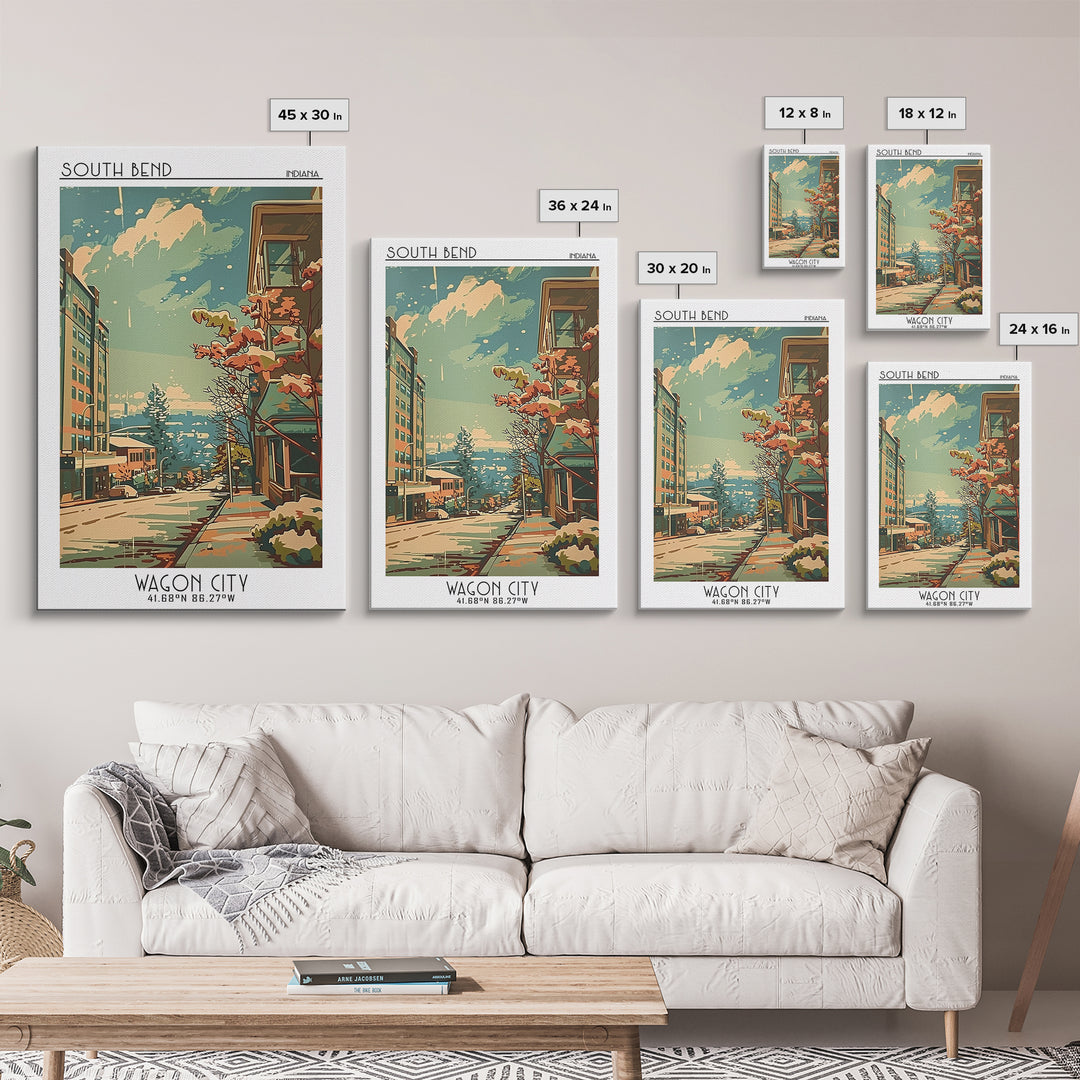 South Bend Indiana Travel Poster, Framed Canvas Print, Poster Print, Travel Wall Art, Travel Decor, City Art Print, Gallery Wall Set