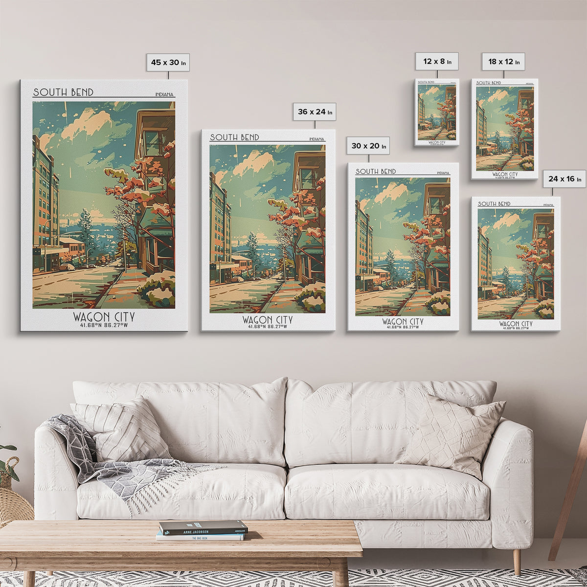 South Bend Indiana Travel Poster, Framed Canvas Print, Poster Print, Travel Wall Art, Travel Decor, City Art Print, Gallery Wall Set