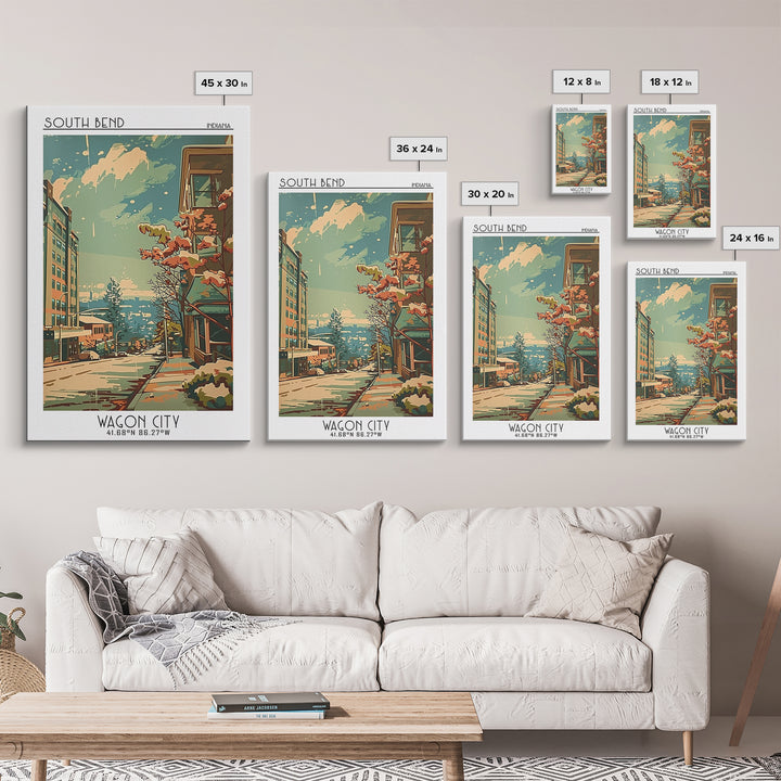 South Bend Indiana Travel Poster, Framed Canvas Print, Poster Print, Travel Wall Art, Travel Decor, City Art Print, Gallery Wall Set