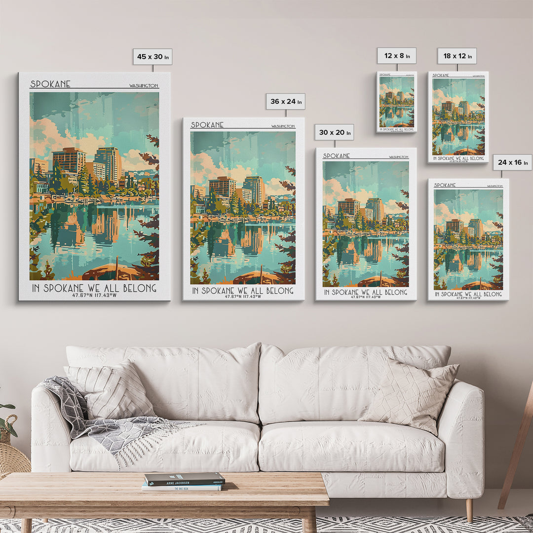 Spokane Washington Travel Poster, Framed Canvas Print, Poster Print, Travel Wall Art, Home Decor, City Illustration, Wanderlust Gift
