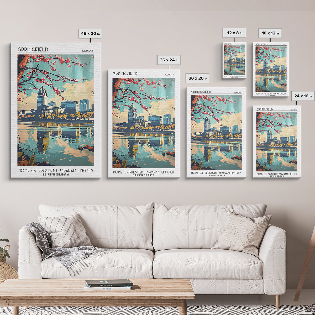 Springfield Travel Poster, Framed Canvas Print, City Travel Poster, Travel Wall Decor, Travel Prints, Travel Decor, Gallery Wall Set