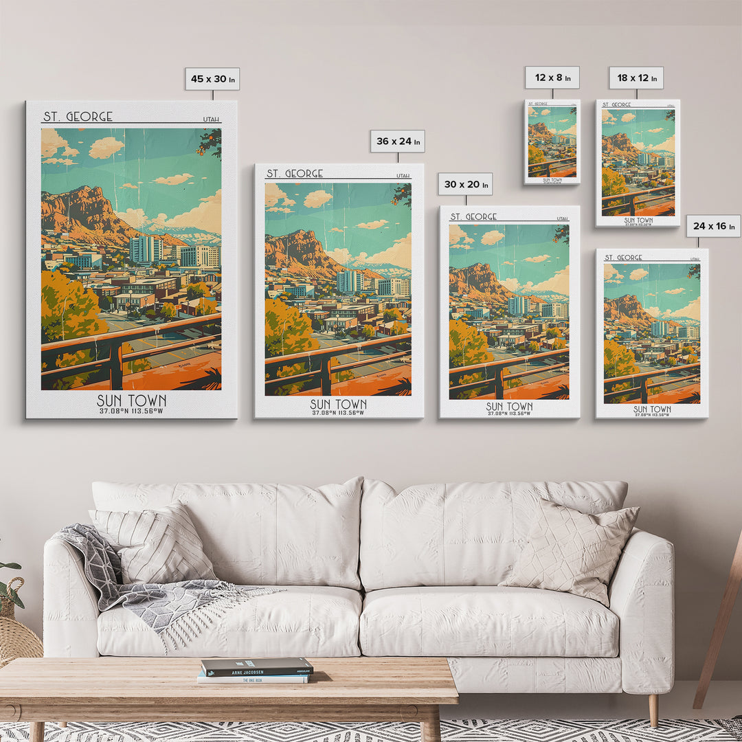 St George Utah Travel Poster, Framed Canvas Print, Travel Wall Art, City Wall Art, Poster Print, City Travel Poster, Vintage Posters