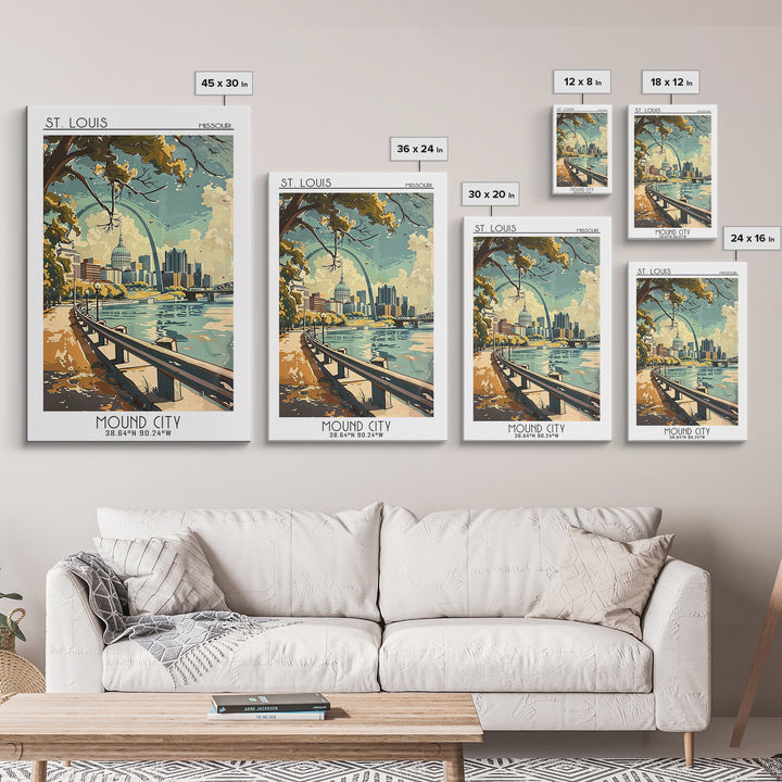 St Louis Travel Poster, Framed Canvas Print, Vintage Travel Print, City Wall Art, Vintage City Poster, Travel Prints, Vintage Travel