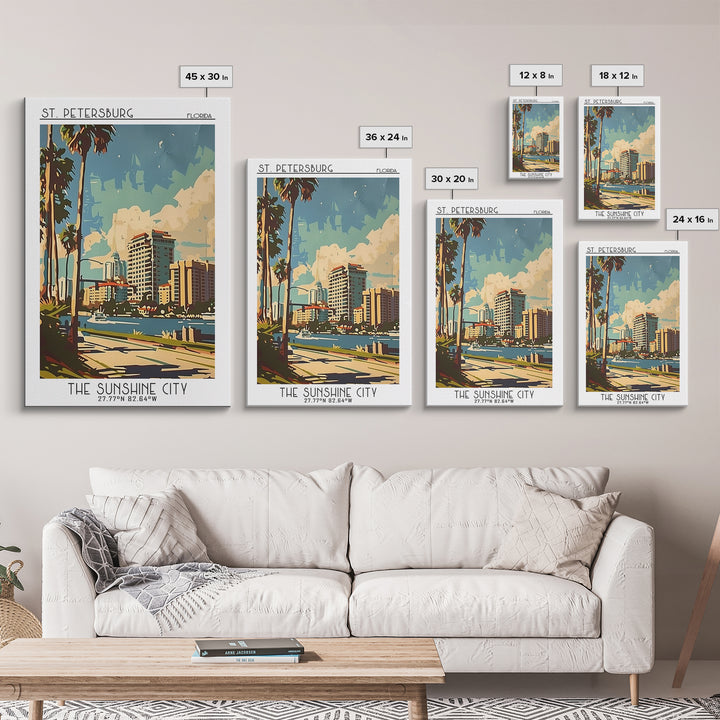 St Petersburg Florida Travel Poster, Framed Canvas Print, Travel Wall Art, City Wall Art, Travel Art Print, Home Decor, Travel Print