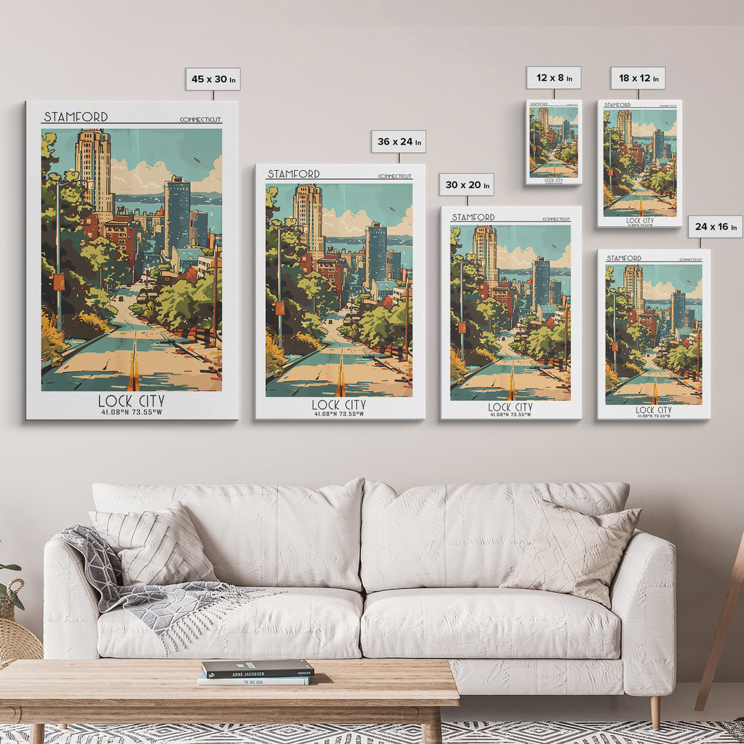 Stamford Connecticut Travel Poster, Canvas Print, City Travel Poster, Travel Wall Art, Retro Wall Art, Wall Art, Retro Travel Poster
