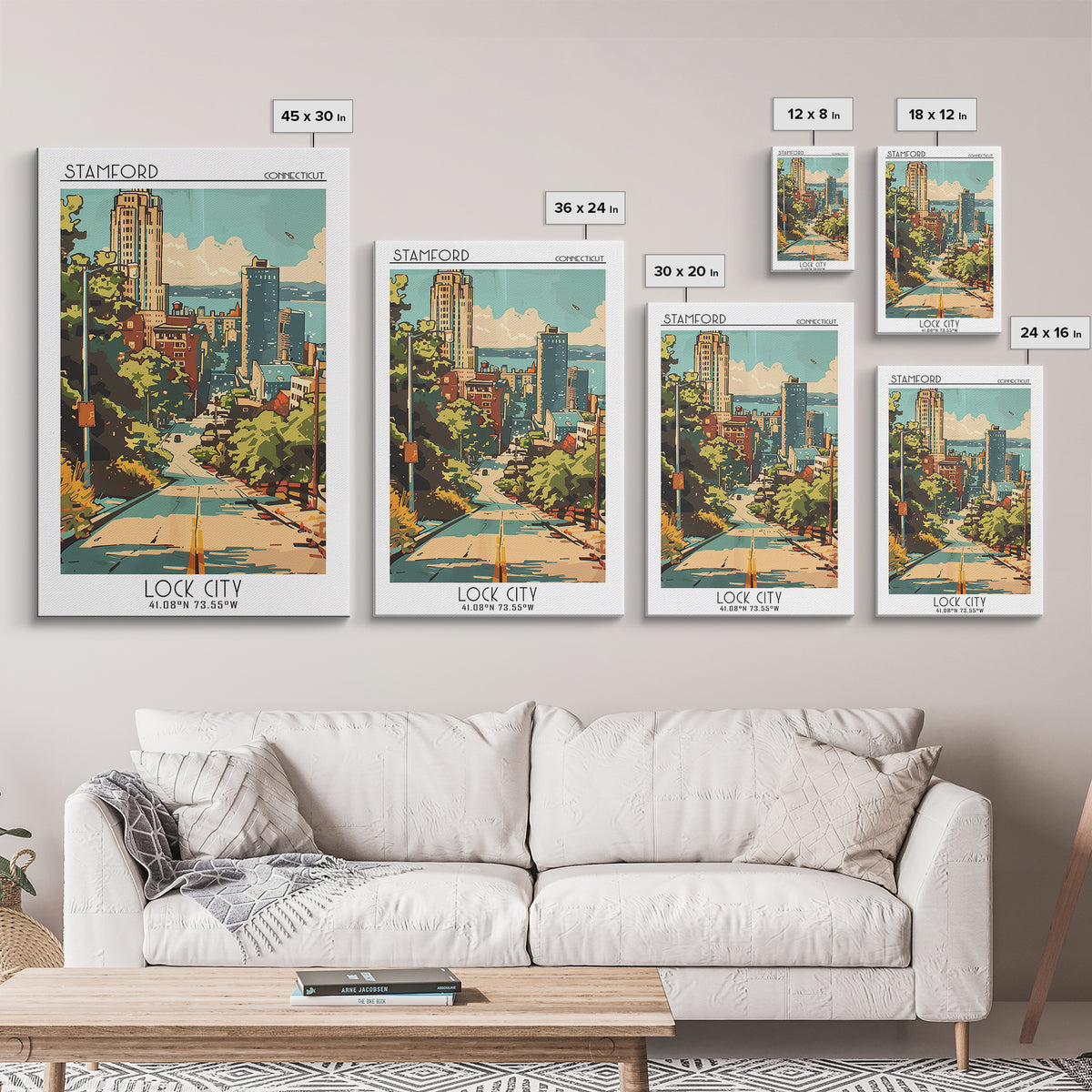 Stamford Connecticut Travel Poster, Canvas Print, City Travel Poster, Travel Wall Art, Retro Wall Art, Wall Art, Retro Travel Poster