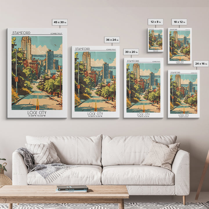 Stamford Connecticut Travel Poster, Canvas Print, City Travel Poster, Travel Wall Art, Retro Wall Art, Wall Art, Retro Travel Poster