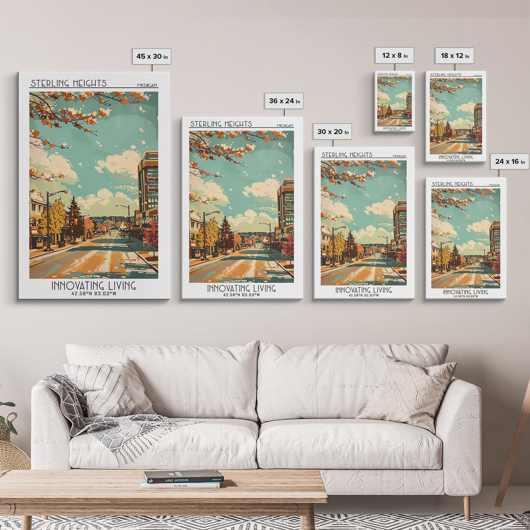 Sterling Heights Travel Poster, Canvas Print, Travel Art Print, Modern Wall Decor, Colorful Wall Art, Mid Century Wall Art, Wall Art