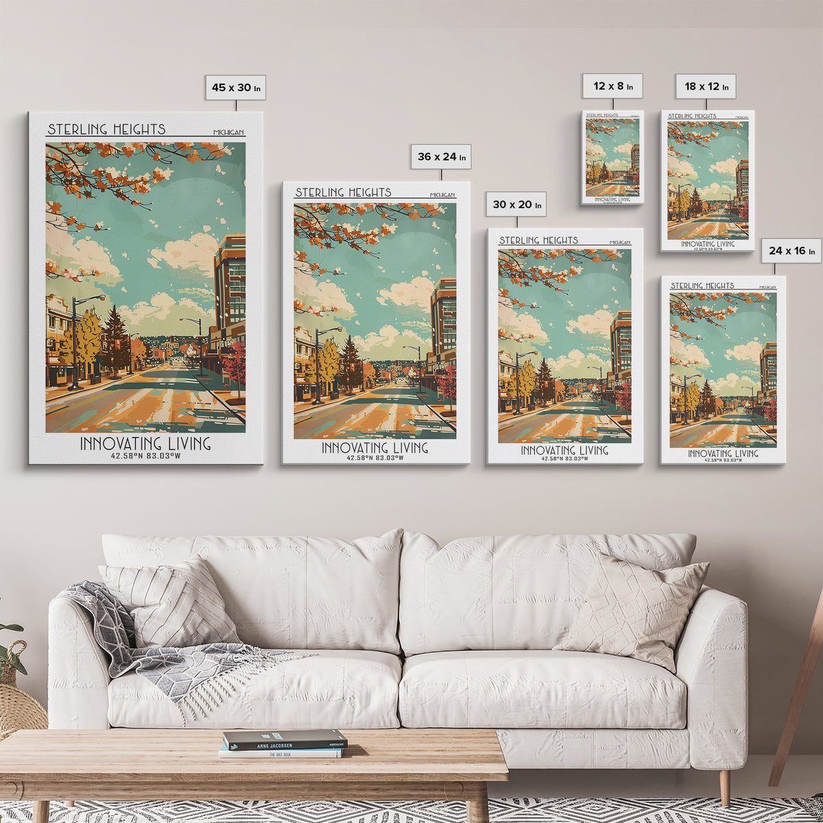 Sterling Heights Travel Poster, Canvas Print, Travel Art Print, Modern Wall Decor, Colorful Wall Art, Mid Century Wall Art, Wall Art
