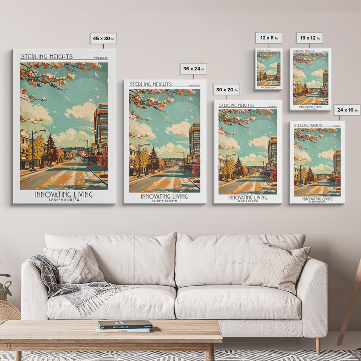 Sterling Heights Travel Poster, Canvas Print, Travel Art Print, Modern Wall Decor, Colorful Wall Art, Mid Century Wall Art, Wall Art