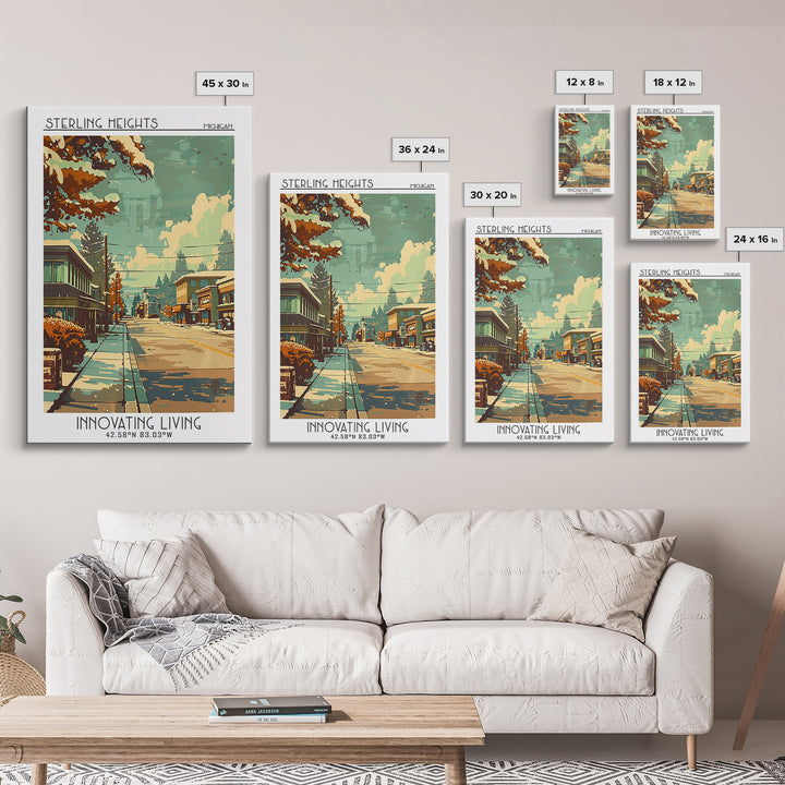 Sterling Heights Michigan Travel Poster, Framed Canvas Print, Travel Wall Decor, Minimalist Poster, Gallery Wall Set, Travel Posters