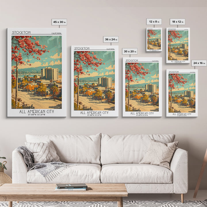 Stockton Travel Poster, Framed Canvas Print, City Travel Poster, Travel Wall Art, Wall Art, Travel Decor, Poster Art, Travel Posters