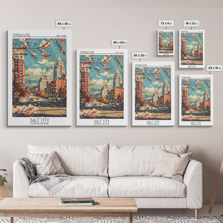 Syracuse Travel Poster, Framed Canvas Print, City Travel Poster, Travel Wall Decor, Gallery Wall Set, Watercolor Cityscape, Wall Art
