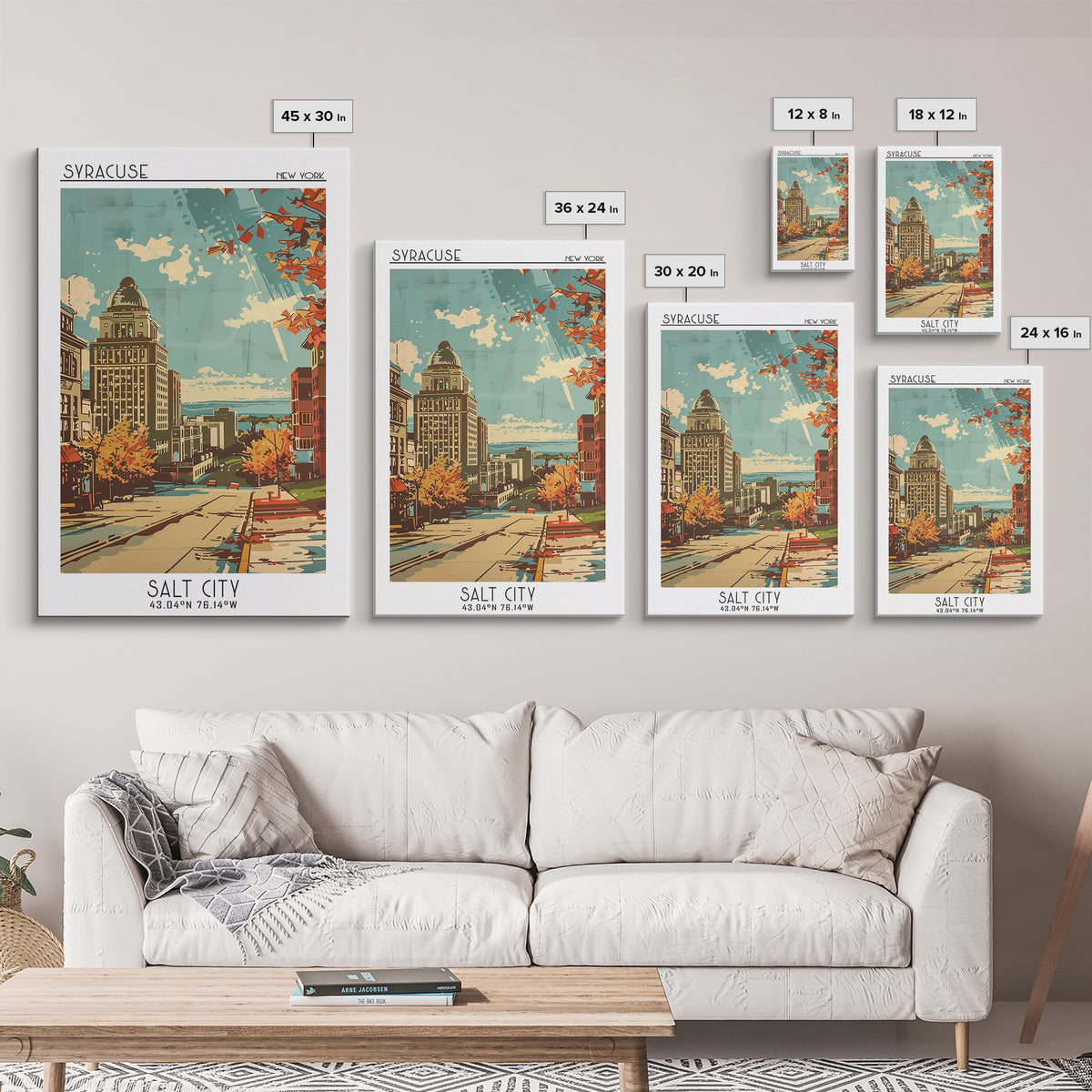 Syracuse New York Travel Poster, Framed Canvas Print, Vintage Travel Print, City Wall Art, Living Room Wall Art, Retro Travel Poster