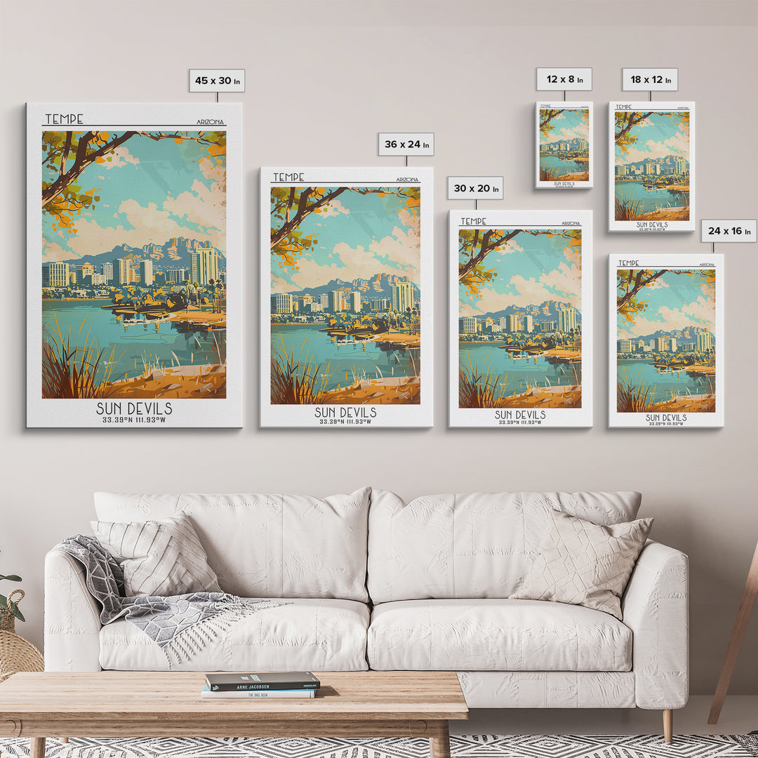 Tempe Arizona Travel Poster, Canvas Print, City Travel Poster, Travel Wall Art, Minimalist Poster, Colorful Wall Art, Travel Posters