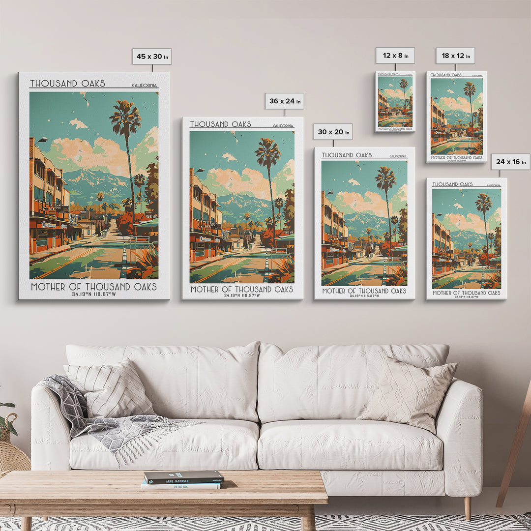 Thousand Oaks California Travel Poster, Canvas Print, Retro Travel Poster, City Wall Art, Wall Art, Mid Century Wall Art, Home Decor
