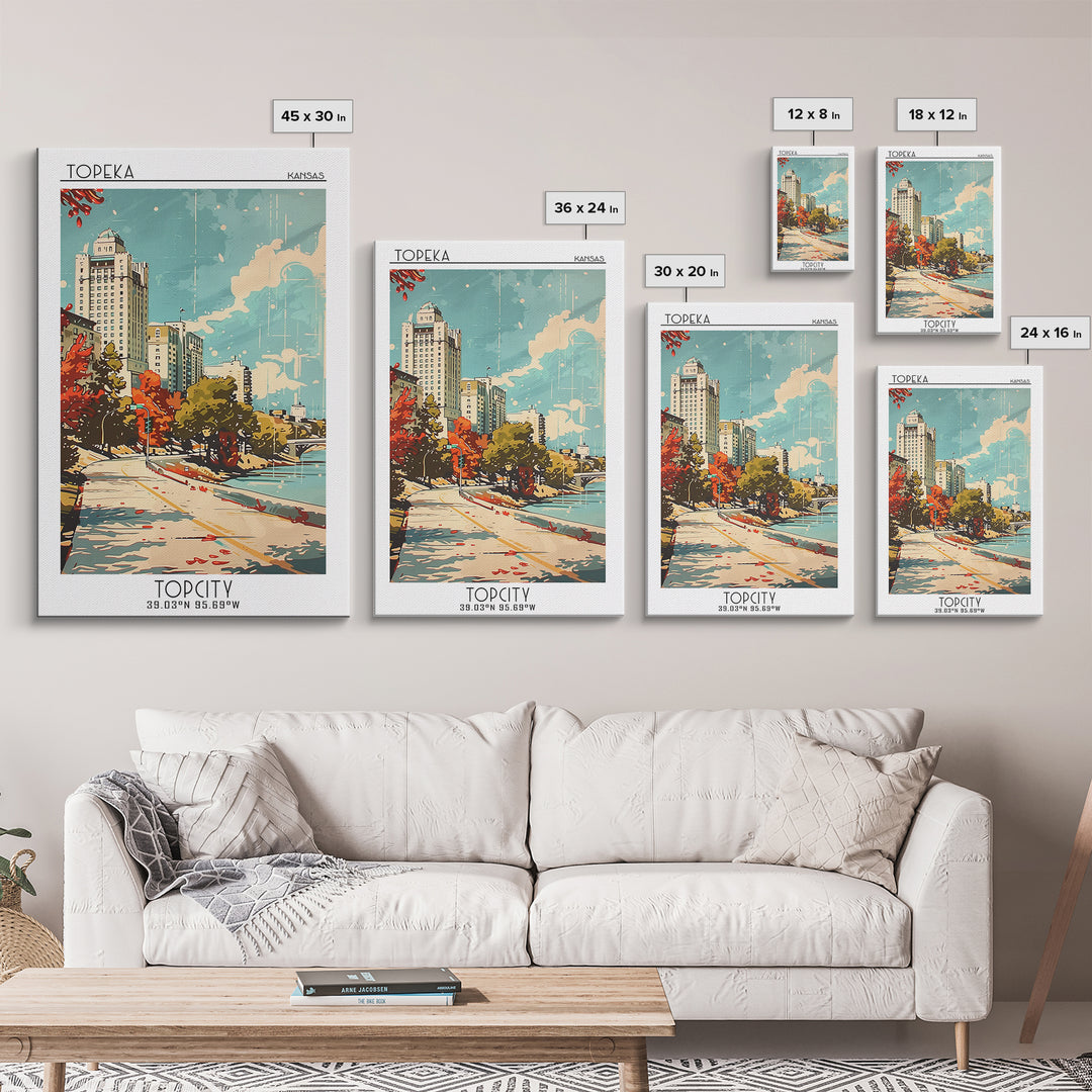 Topeka Kansas Travel Poster, Canvas Print, Vintage Travel Print, City Wall Art, Vintage City Poster, Wanderlust Gift, City Art Print