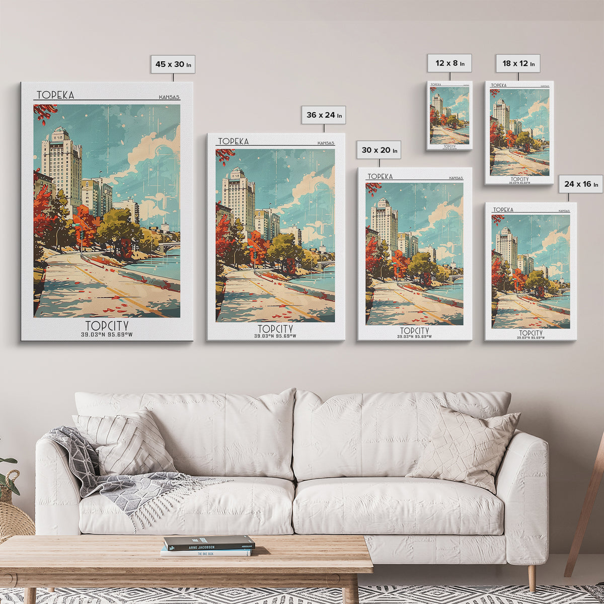 Topeka Kansas Travel Poster, Canvas Print, Vintage Travel Print, City Wall Art, Vintage City Poster, Wanderlust Gift, City Art Print