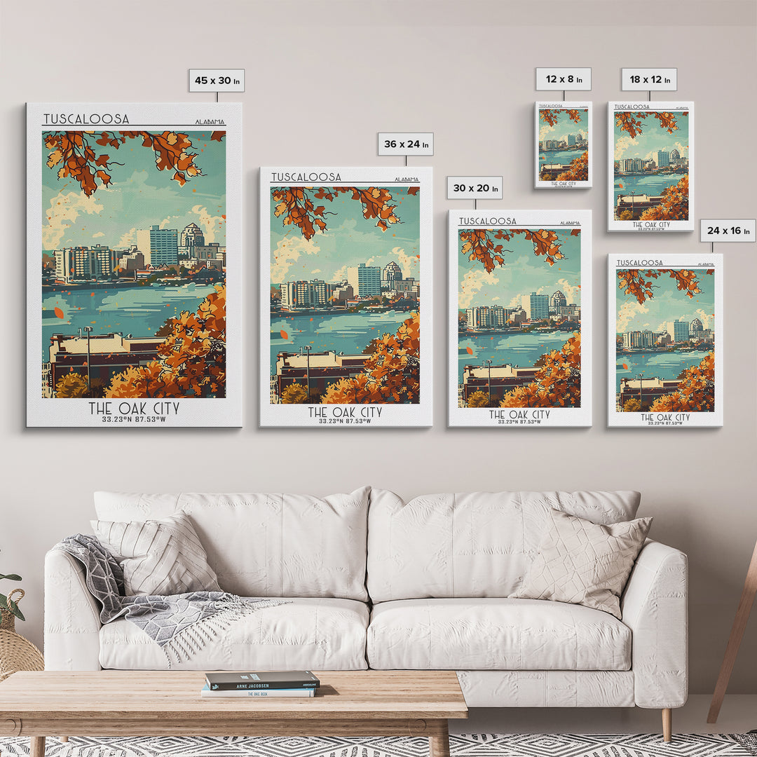 Tuscaloosa Alabama Travel Poster, Framed Canvas Print, City Travel Poster, Travel Wall Art, Retro Wall Art, Home Decor, Travel Print