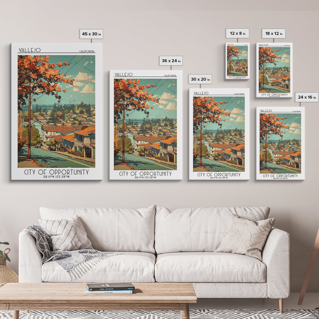 Vallejo Travel Poster, Framed Canvas Print, Travel Art Print, Modern Wall Decor, Travel Wall Decor, City Art Print, Gallery Wall Set