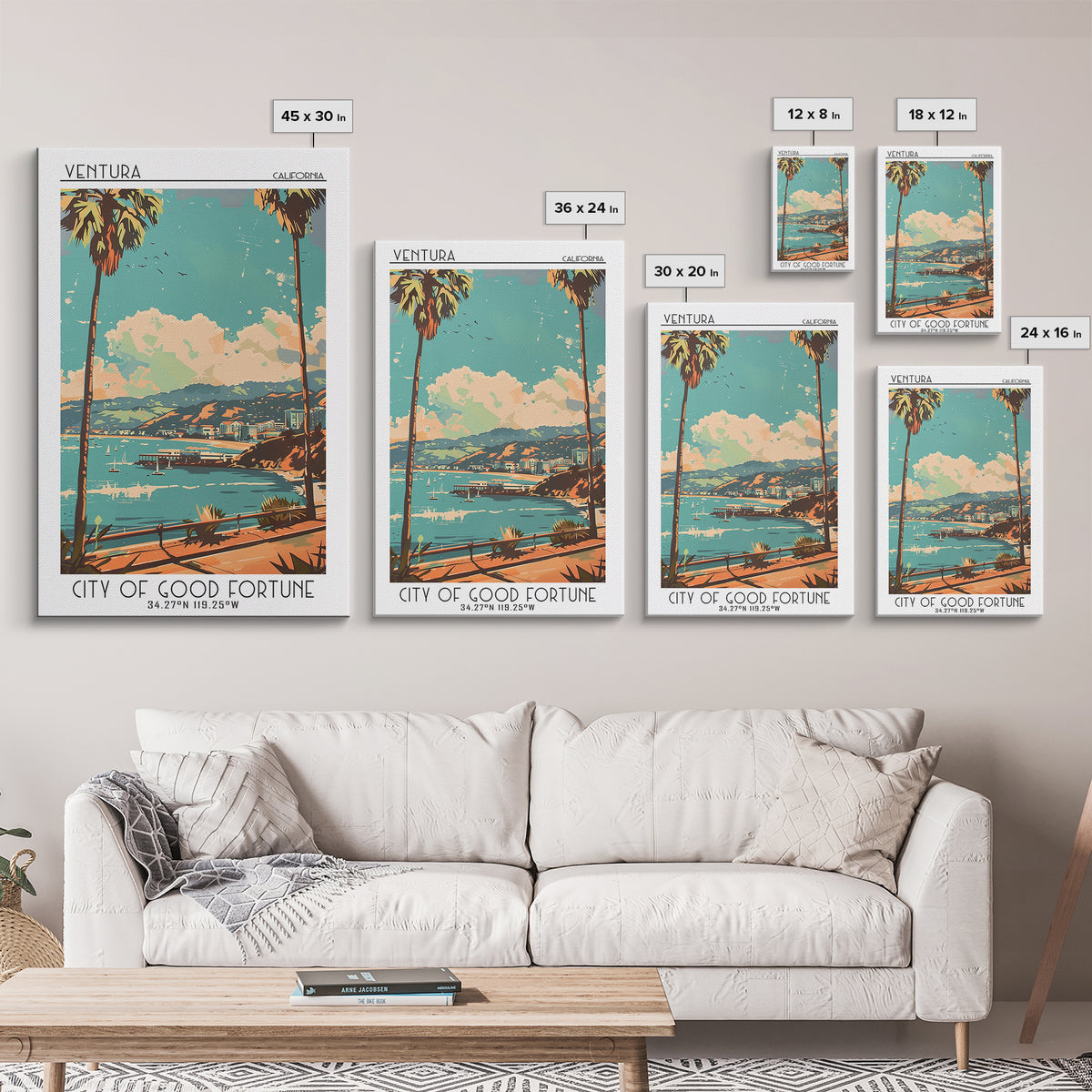 Ventura Travel Poster, Framed Canvas Print, Travel Wall Decor, Minimalist Poster, Poster Print, Travel Wall Art, Retro Travel Poster