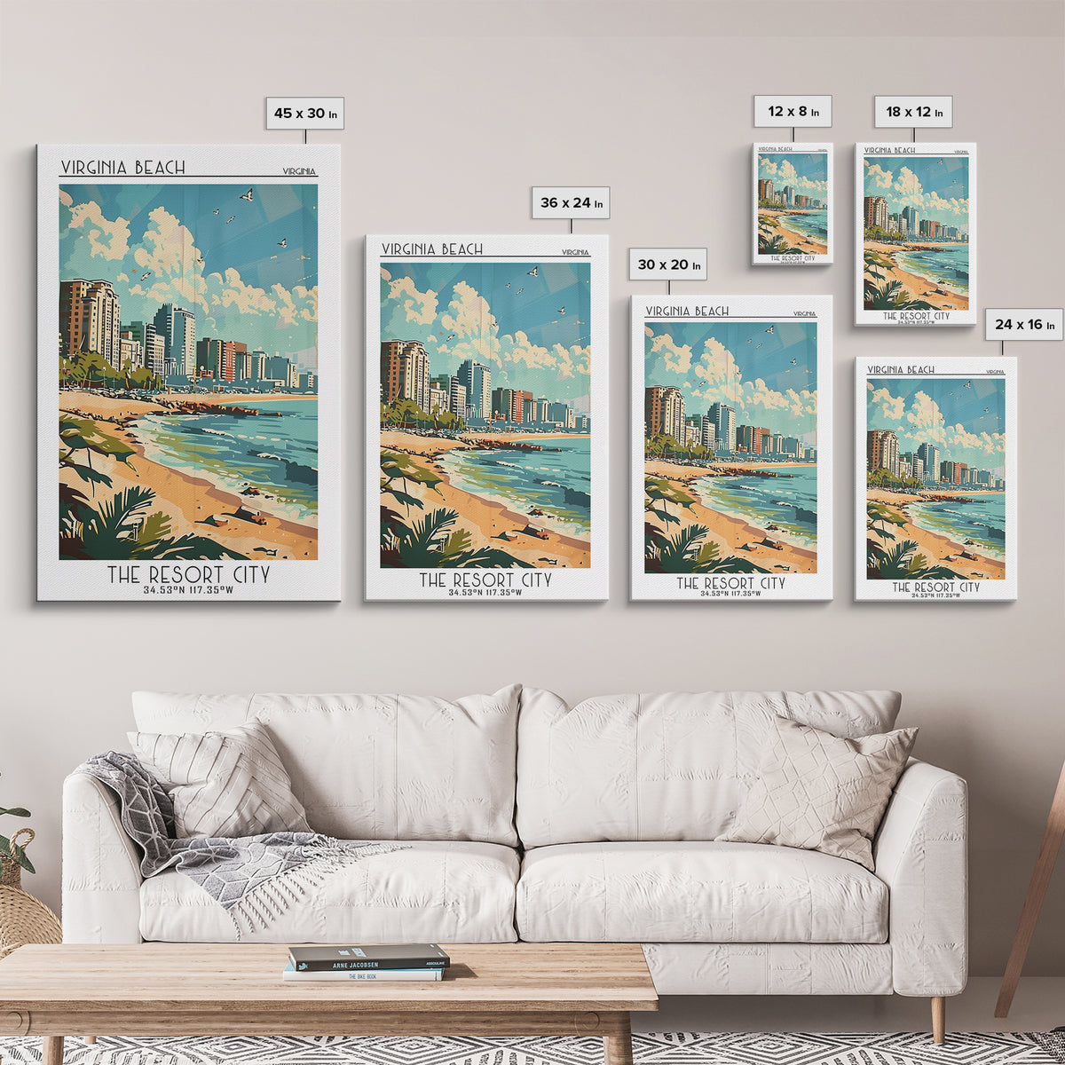 Virginia Beach Travel Poster, Framed Canvas Print, Travel Prints, Landscape Art, Wall Art, Home Decor, Travel Wall Art, Travel Print