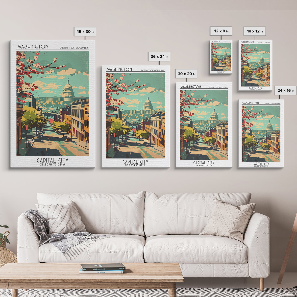 Washington District of Columbia Travel Poster, Canvas Print, City Travel Poster, Vintage City Poster, Vintage Travel, Retro Wall Art