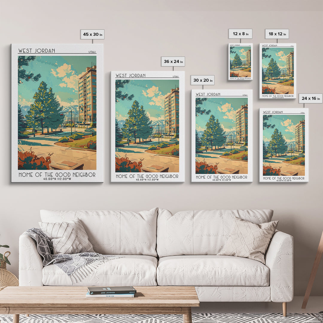 West Jordan Travel Poster, Framed Canvas Print, Poster Print, Travel Wall Art, Retro Travel Poster, Gallery Wall Set, Vintage Poster