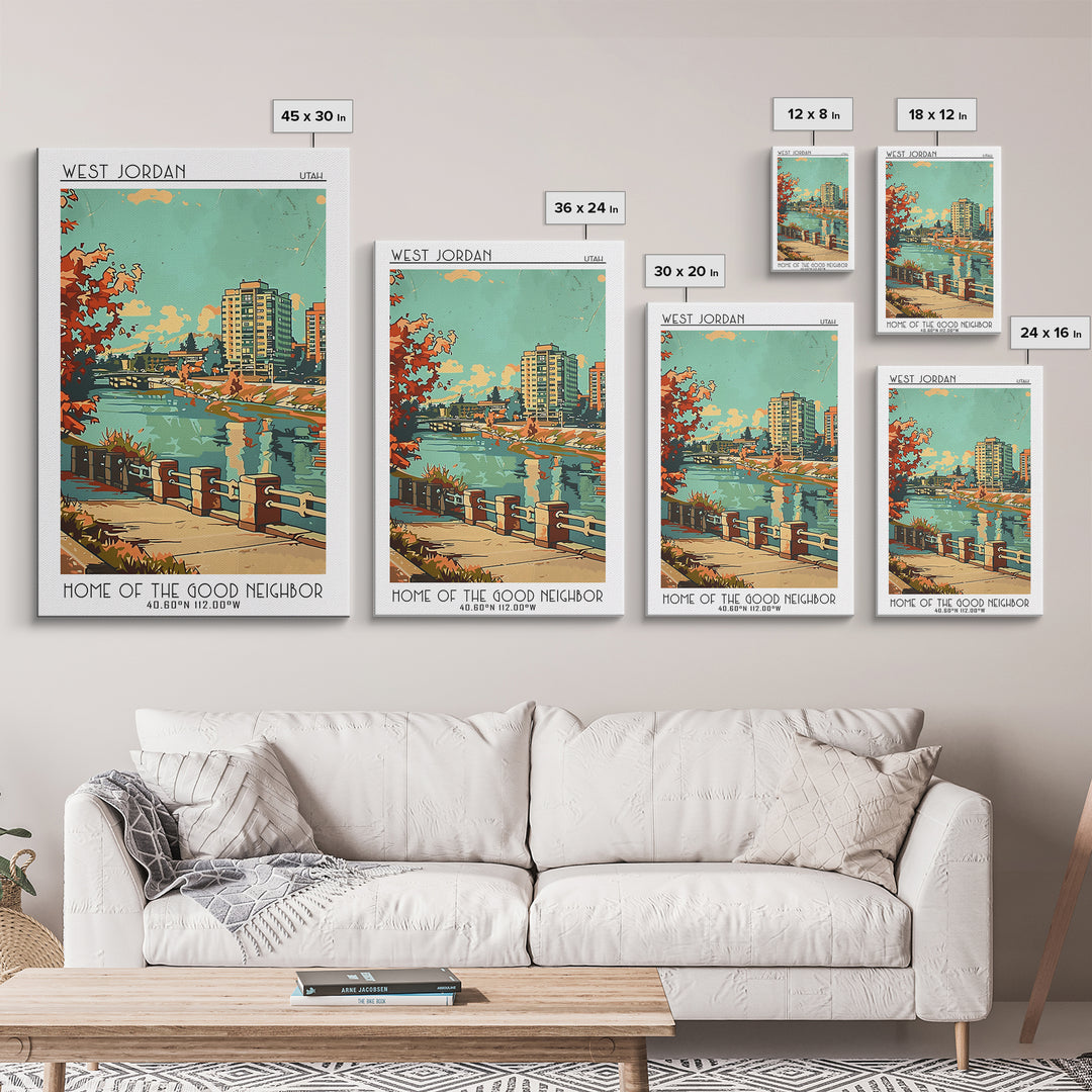 West Jordan Utah Travel Poster, Framed Canvas Print, City Art Print, Travel Wall Art, Minimalist Poster, Wall Art, Colorful Wall Art
